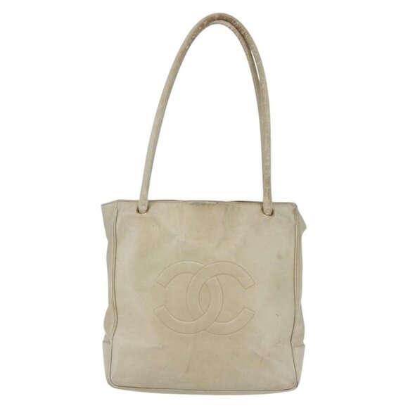 CHANEL Shoulder Bag Leather Beige Gold CC Auth - Picture 2 of 16